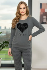 Grey Heart Printed PJs Set