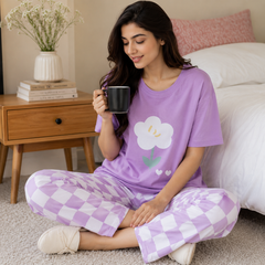 Purple White Flower PJs Set